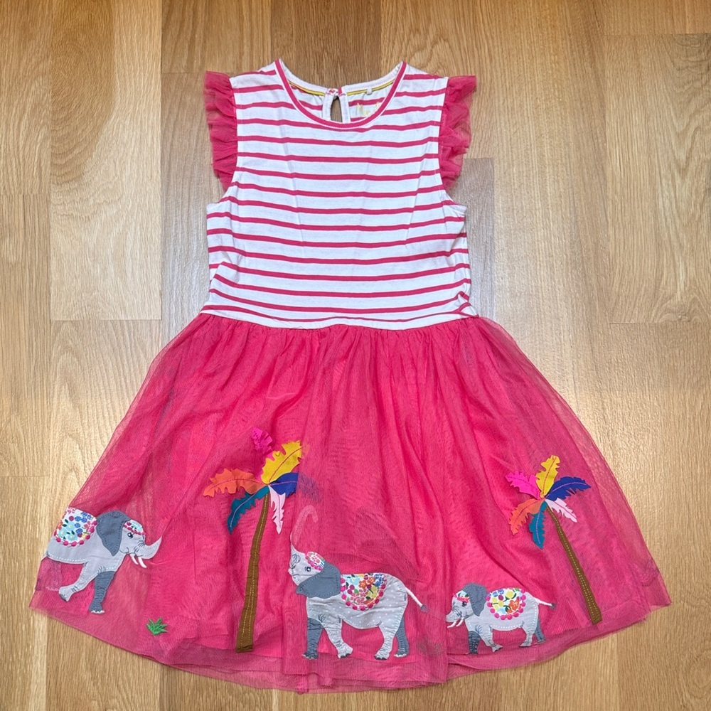 Mini Boden Pink and White Striped Elephant Dress